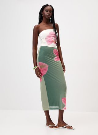Twik Womens Printed mesh maxi skirt