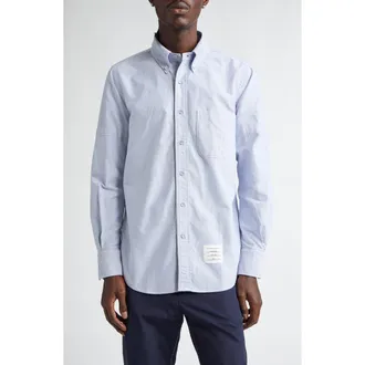 Thom Browne Straight Fit Cotton Oxford Button-Down Shirt in Light Blue at Nordstrom, Size 3