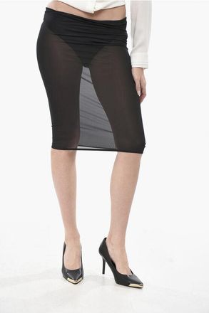Courr&egrave;ges See-Through Stretch-Fabric Midi Skirt size M