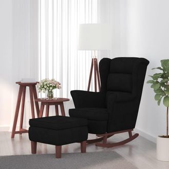 vidaXL Vidaxl - Sill&oacute;n Mecedora Patas Madera Y Taburete Terciopelo Negro