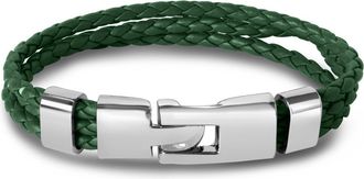 Bruno Magli Mens Three Strand Braided Leather Bracelet, Sage