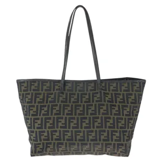 Fendi Brown Dark Brown Canvas Leather Shoulder Bag Tote Bag (Pre-Owned)