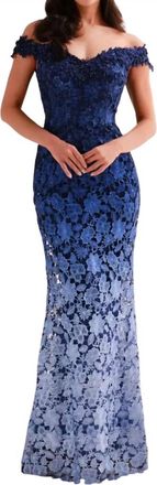 Montage by Mon Cheri Off The Shoulder Ombre Dress In Blue Ombre
