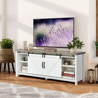 Costway Costway Modern TV Cabinet for 60-Inch TV Wooden Media Storage Shelves Organizer Stand in White
