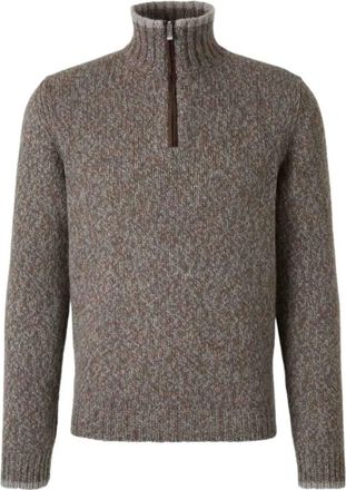 Fedeli Trui van Baby Alpaca met Halve Rits - Heren - Coltruien - Bruin - XL - Wol - Truien & Vesten