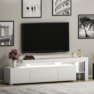 Dmora Mueble Tv Trasacco, Un Estante, 3 Puertas, Luces Led Incluidas, 192x37x53h Cm Blanco