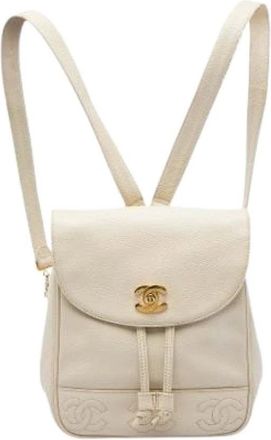Chanel Pre-owned Vintage Rugzak - Dames - Vintage Rugzakken - Beige - ONE Size - Leer - Vintage