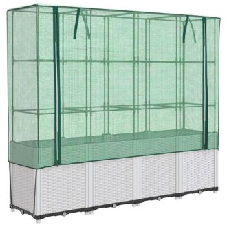Berkfield Home Raised Bed with Greenhouse Cover Rattan Look 160x40x153 cm in White | Size: 160 x 40 x 153 cm