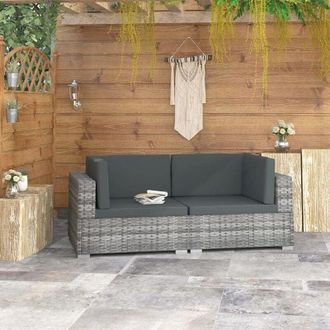 vidaXL Poltrone Modulari ad Angolo con Cuscini 2 pz Polyrattan Grigio - Vidaxl