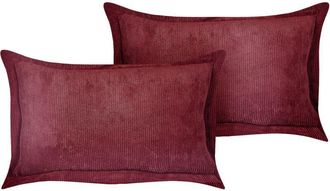 Beliani Conjunto De 2 Cojines De Pana Rojo Borgo&ntilde;a 47 X 27 Cm Sala De Estar Zinnia