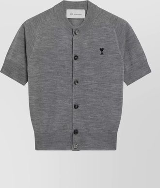 Ami short sleeve knit top ribbed hem