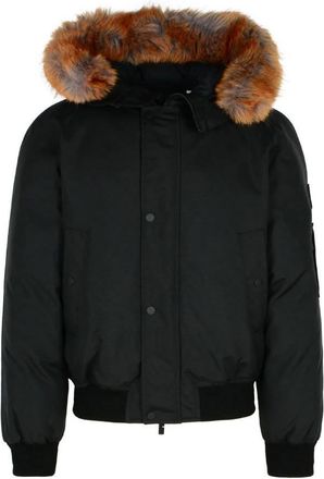 Burberry Faux Fur Trim Hooded Bomber Jacket, Size Medium