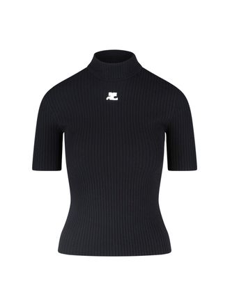 Courr&egrave;ges Reedition Ribbed Sweater, In Black Fabric
