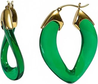 Gold & Honey Womens Curb Link Lucite Birthstone Hoop Earrings In May - Emerald