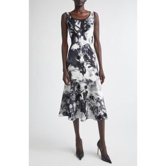 Alexander McQueen Floral Jacquard Midi Sweater Dress in Ivory/Black at Nordstrom, Size 10 Us
