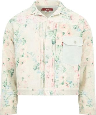 Junya Watanabe Jassen, Heren, Beige, M, Katoen, Floral-print Panelled Jacket