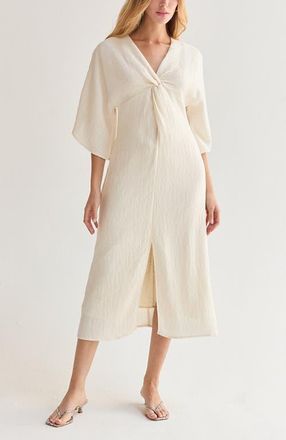 Crescent Front Twist Textured Midi Dress in Cream at Nordstrom, Size Small