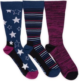 Muk Luks Cotton Rib Compression Crew Sock 3 Pair Pack in Atlantic Blue at Nordstrom