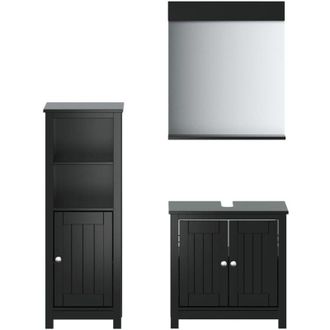 vidaXL Vidaxl - Juego De Muebles De Ba&ntilde;o Berg 3 Pzas Madera Maciza Pino Negro