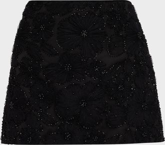 Veronica Beard Olenna Beaded Floral Mini Skirt