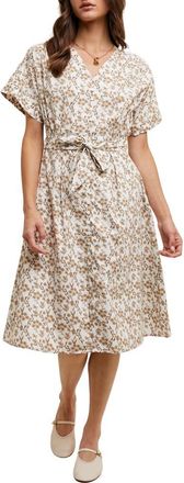 Wishlist Floral Cotton Midi Dress in Cream/Taupe at Nordstrom Rack, Size Medium