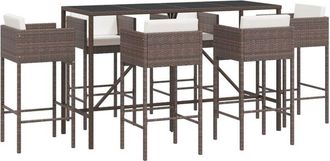 vidaXL 7 Piece Garden Bar Set with Cushions Brown Poly Rattan Vidaxl