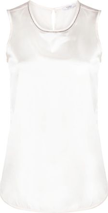 PESERICO bead-embellished silk satin sleeveless top - women - Silk/Elastane - 42 - Neutrals