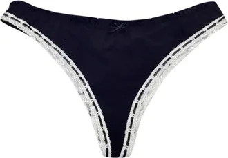 Chantal Thomass Black with Cream Frill Thong Size L