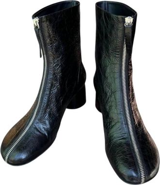 Halmanera Womens Anna17 Front Zip Leather Boots In Black