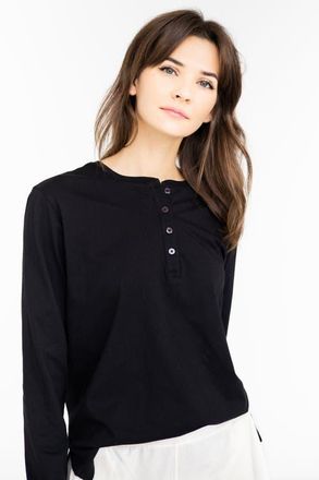 Salua Pima Cotton Henley in Black at Nordstrom, Size X-Small