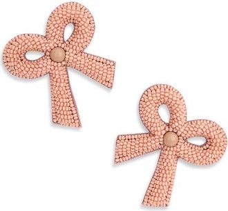 Deepa Gurnani Kane Beaded Bow Stud Earrings in Dusty Pink at Nordstrom