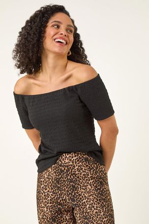 Roman Textured Bardot Stretch Top