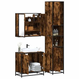 Berkfield Home 3 Piece Bathroom Furniture Set Smoked Oak Engineered Wood in Brown
