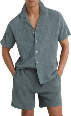 Reiss Knox Textured Camp Shirt in Dark Sage at Nordstrom, Size Xx-Large