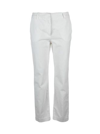 Eleventy Tailored White Cotton Modal Stretch Trousers with Subtle Ribbed Detailing