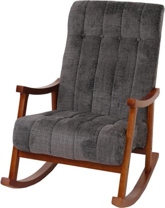 Hhg Silla Mecedora Hhg 857, Sill&oacute;n Relax, Madera Mvg, Tela/tejido Chenilla (465 G/m&sup2;), Gris Oscuro, Estructura Con Aspecto De Nogal