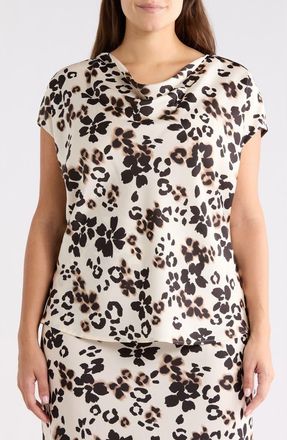 Renee C Floral Cowl Neck Satin Top in Beige at Nordstrom Rack, Size 1X