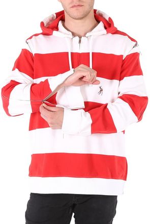 Burberry Mens Red Zip Detail Striped Cotton Hoodie, Size XXX-Small