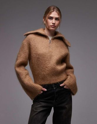 & Other Stories Maglione in misto lana mohair beige con zip corta-Neutro