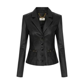 Elisabetta Franchi Blazer de Cuero de Botonadura Sencilla - Jackets - Mujer - Negro - XS