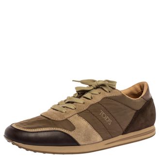 Tod's Tods Brown/green Nylon Leather And Suede Low Top Sneakers