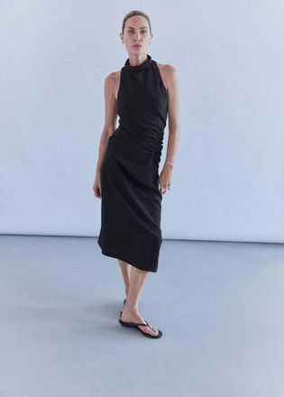Mango Vestito collo drappeggiato increspato nero - Donna - XS - MANGO