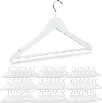 Relaxdays 90 X Perchas Ropa Madera, Ranuras, Barra Pantal&oacute;n, Gancho Giratorio 360&deg;, Colgadores Madera, 44,5 Cm De Ancho, Blanco