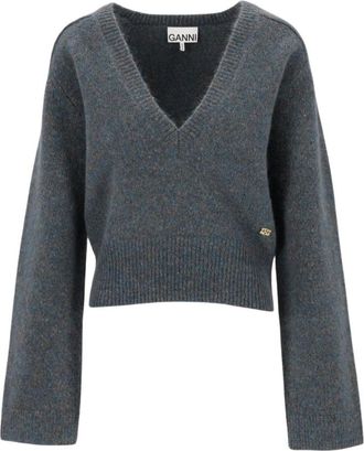 Ganni Trui met diepe V-hals van Mohair - Dames - V-hals truien - Blauw - S - Truien & Vesten