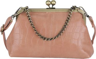 Generic Women PU Leather Kiss Lock Shoulder Bag for School Work Daily Use (Pink)