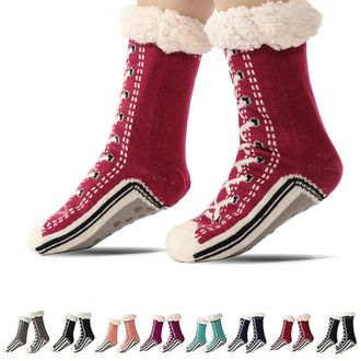 Generic Knitted Ultra-Thick Slipper Home Socks, Ultra-Thick Cashmere Slipper Home Socks, Warm Comfort With Fleece Lined (Burgundy)