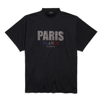 Balenciaga (WMNS) Balenciaga Paris Strass T-shirt Oversized Black 787349TRVL51000