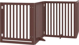vidaXL Dog Gate with Door Foldable 4 Panels Brown 320 cm Poplar Wood vidaXL