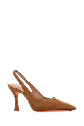 Santoni Womens Camel Suede Chanel Pumps Biscotto Scarpe Con Tacco