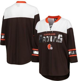 G-III 4Her by Carl Banks Womens G-III 4Her by Carl Banks Brown/White Cleveland Browns Double Team 3/4-Sleeve Lace-Up T-Shirt at Nordstrom, Size X-Small